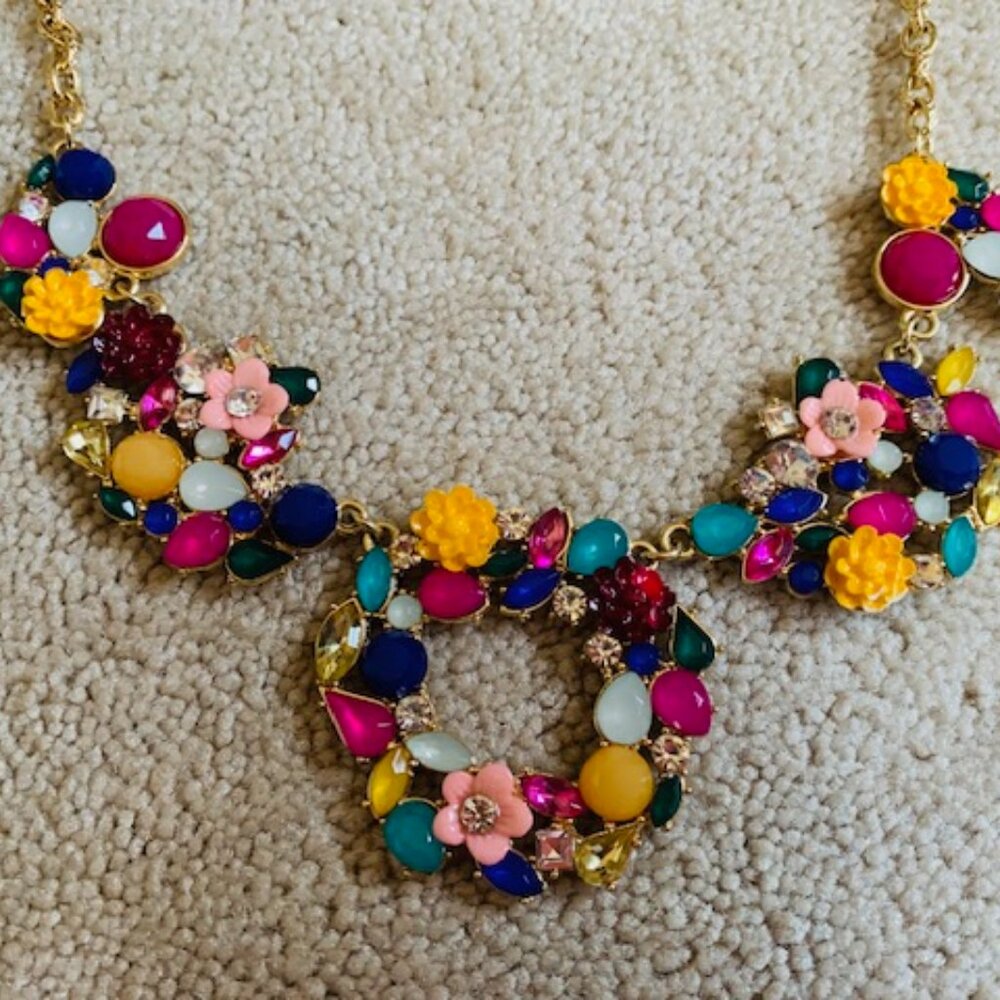 INC International Concepts Gold-Tone Mixed Stone Flower Drama Necklace